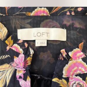 LOFT Floral Ruffle Blouse with Mandarin Collar Small